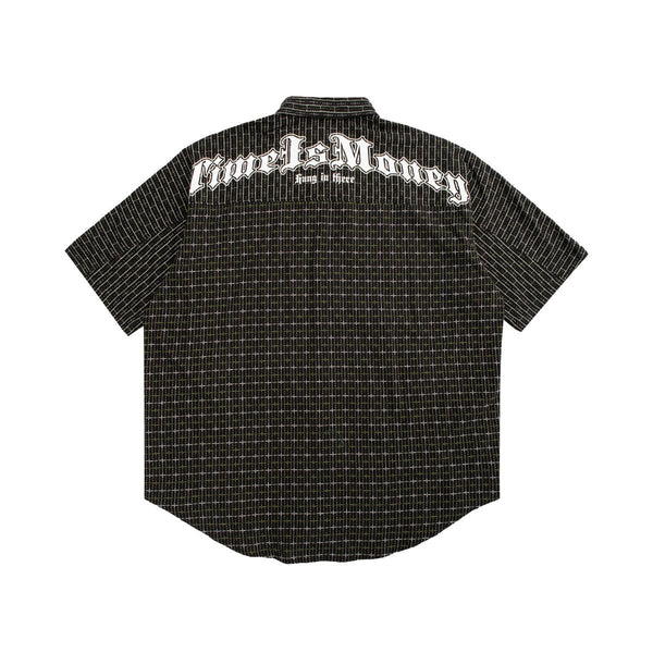 Time is Money Shirt - Oversized Plaid Short Sleeve Shirt