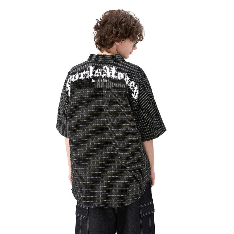 Time is Money Shirt - Oversized Plaid Short Sleeve Shirt