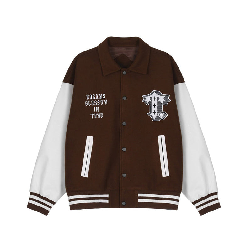 Time is Money Varsity Jacket - Brown Letterman Jacket