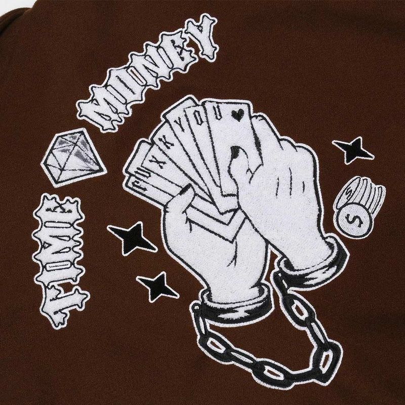 Time is Money Varsity Jacket - Brown Letterman Jacket